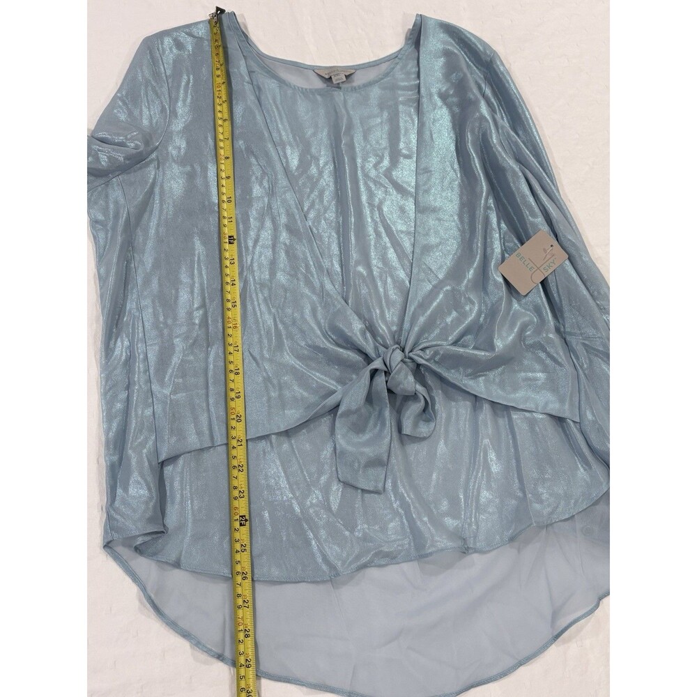 NWT Belle Sky Blue Metallic Tie Front Blouse XXL Shimmery Top - Picture 10 of 13